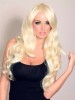 Long Blonde Wavy Celebrity Wig With Wide Fringe